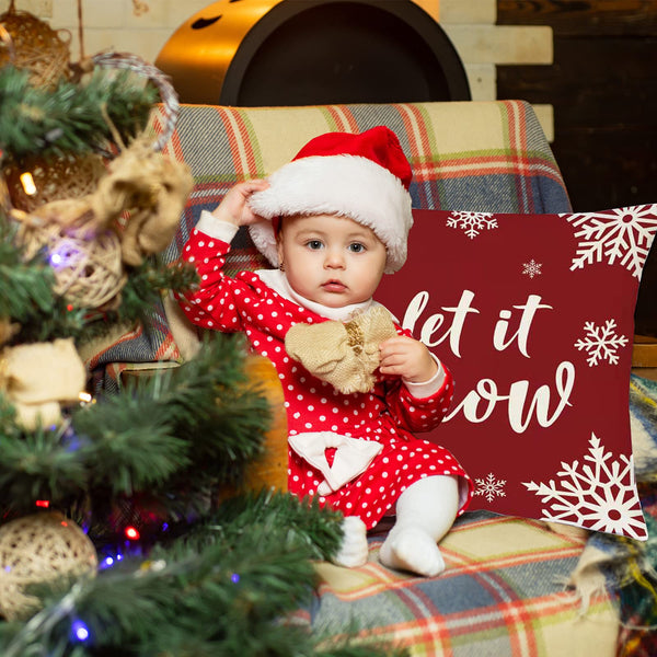 Christmas Decorations Pillow Covers Set of 4 Farmhouse Holiday Rustic Linen Pillow Case for Sofa Couch Christmas Decor - 18x18 Inch