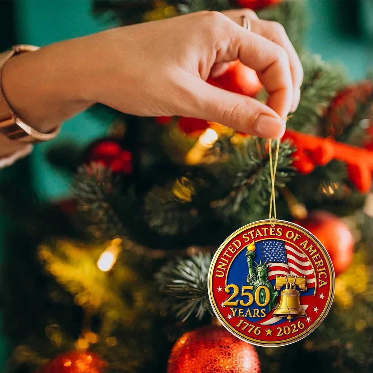 United States 250th Anniversary Bell Ornament, Vintage Christmas Tree Ornaments