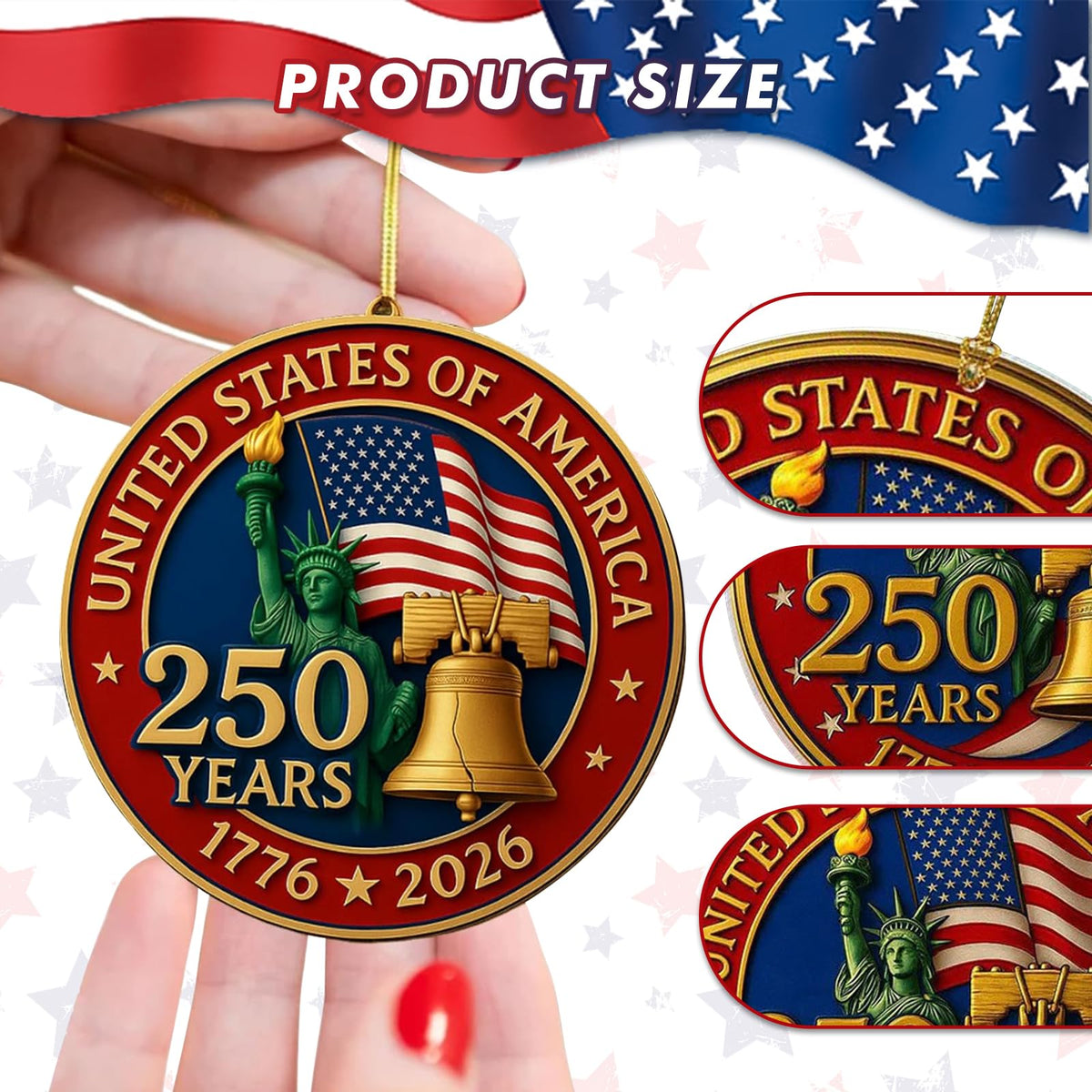 United States 250th Anniversary Bell Ornament, Vintage Christmas Tree Ornaments