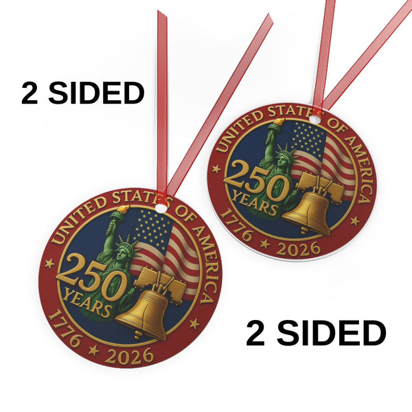 United States 250th Anniversary Metal 2 Sided Ornament 1776-2026 – American Flag