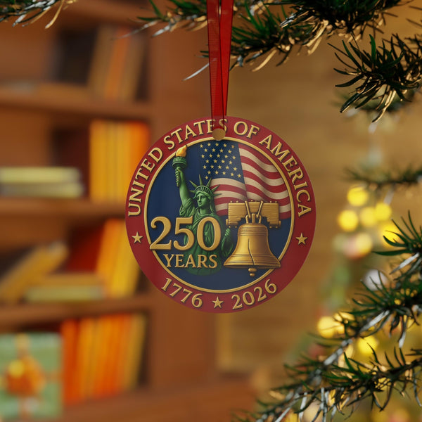United States 250th Anniversary Metal 2 Sided Ornament 1776-2026 – American Flag