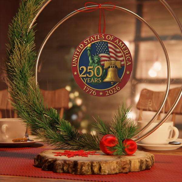 United States 250th Anniversary Metal 2 Sided Ornament 1776-2026 – American Flag