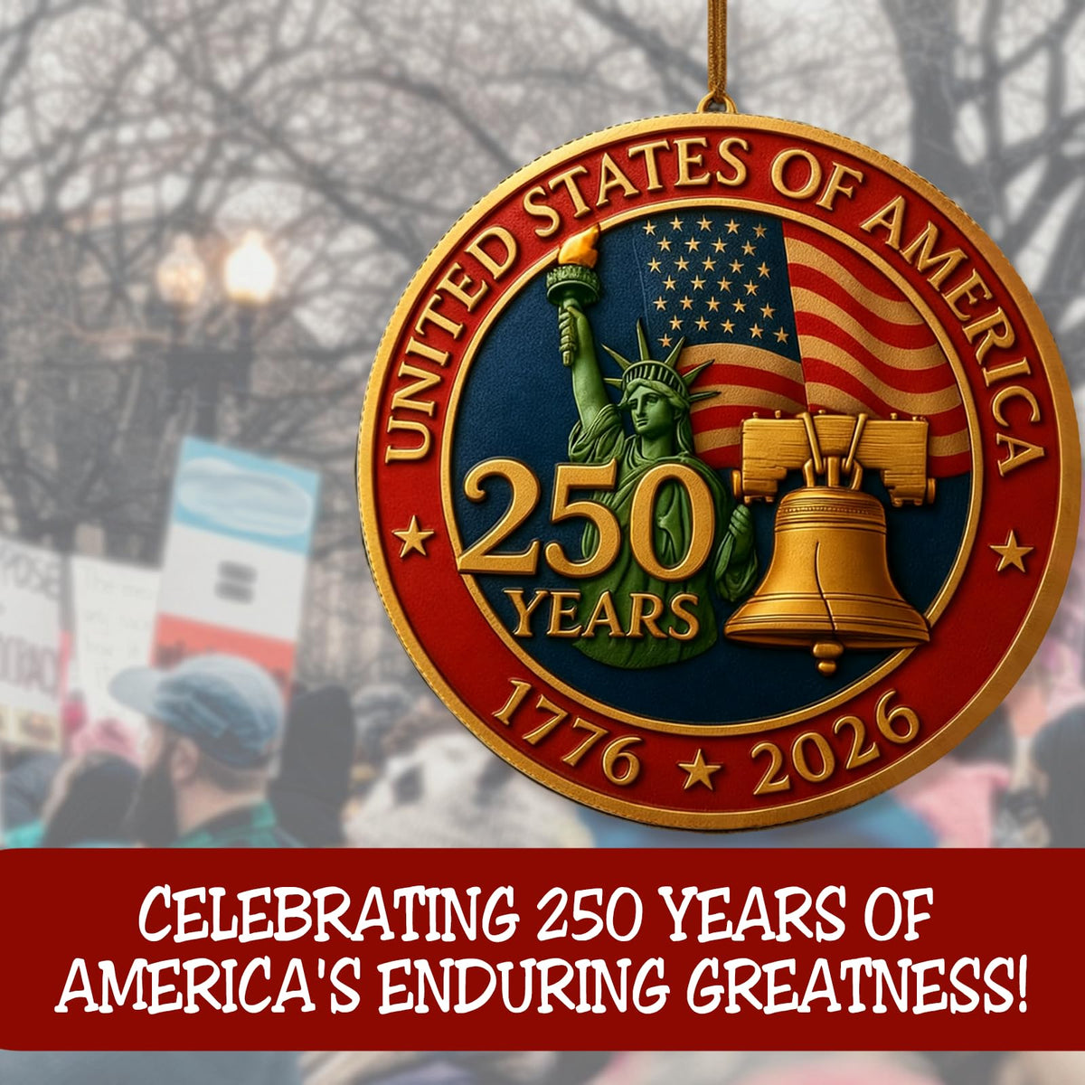 United States 250th Anniversary Ornament 1776 2026 Patriotic Liberty Bell Decoration