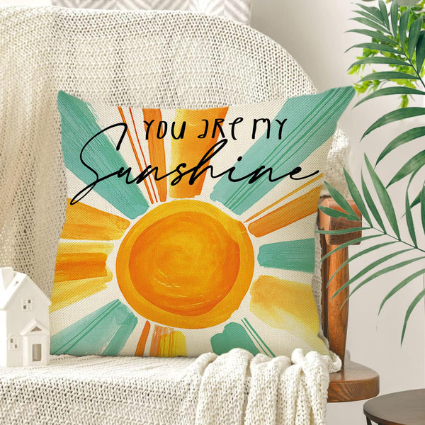 Hello Summer Sun Decorative Throw Pillow Covers 18 x 18 Set of 4, You are My Sunshine Daisy Flower Yellow