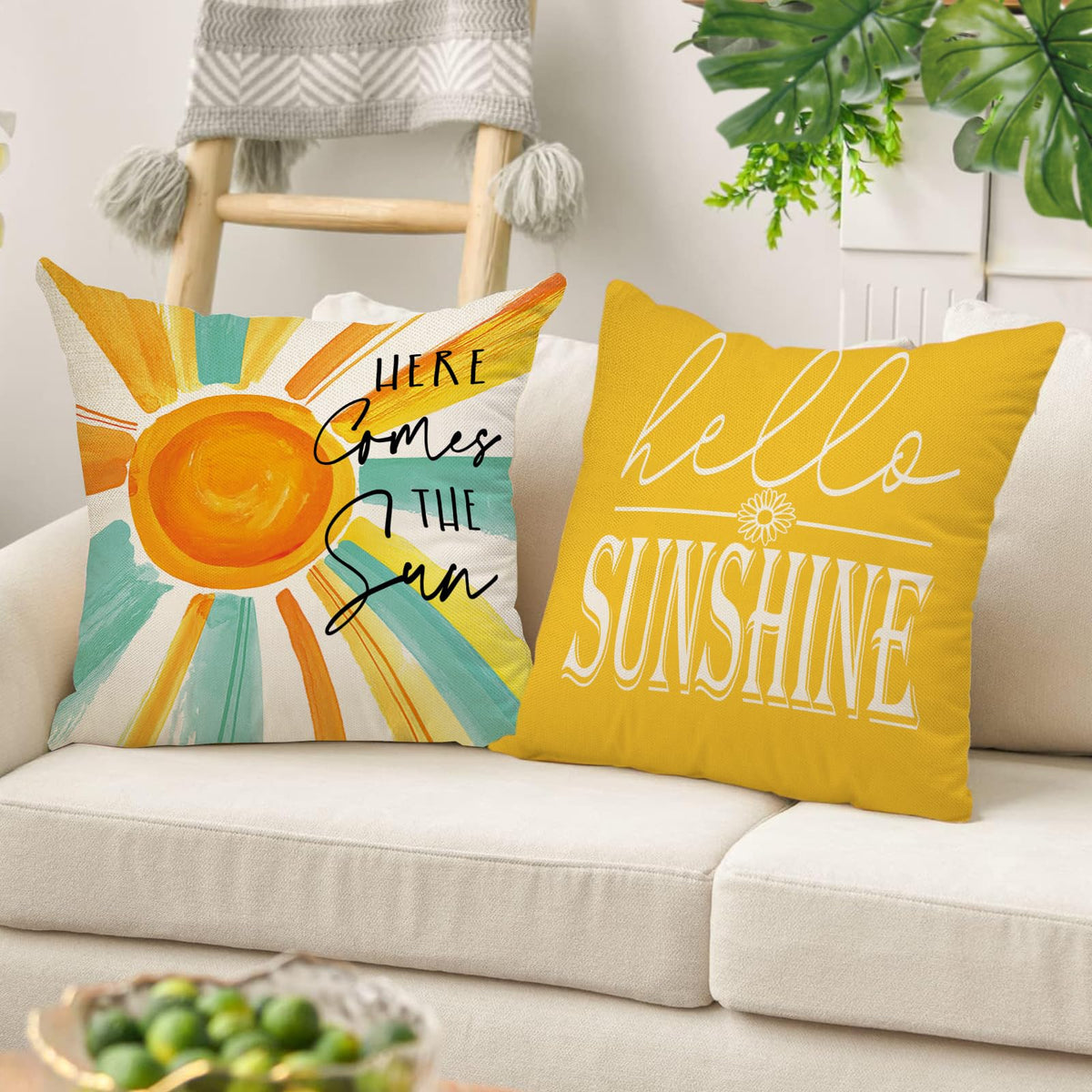 Hello Summer Sun Decorative Throw Pillow Covers 18 x 18 Set of 4, You are My Sunshine Daisy Flower Yellow