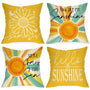 Hello Summer Sun Decorative Throw Pillow Covers 18 x 18 Set of 4, You are My Sunshine Daisy Flower Yellow