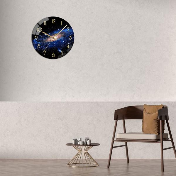 Black Wall Clock 12 Inch Silent Non-Ticking Quartz Battery Operated Glass Night Sky Pattern