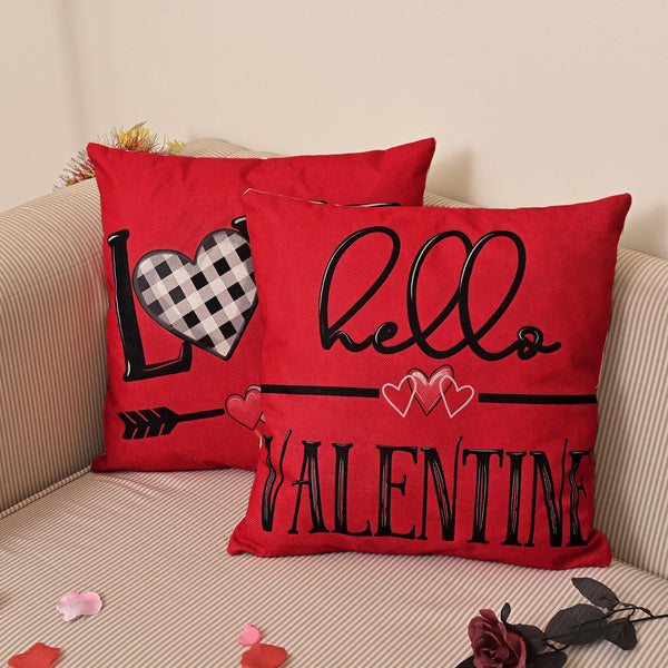 Valentines Day Decorations-Throw Pillow Covers 18x18 in set of 4, Red Buffalo Plaid Heart Love Truck