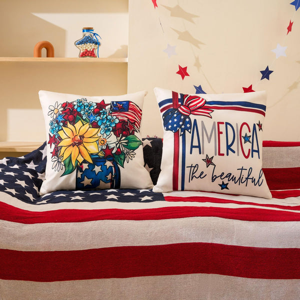 4th of July Decor-Throw Pillow Covers 18x18in Set of 4,Patriotic Linen Pillow Case for Independence Day