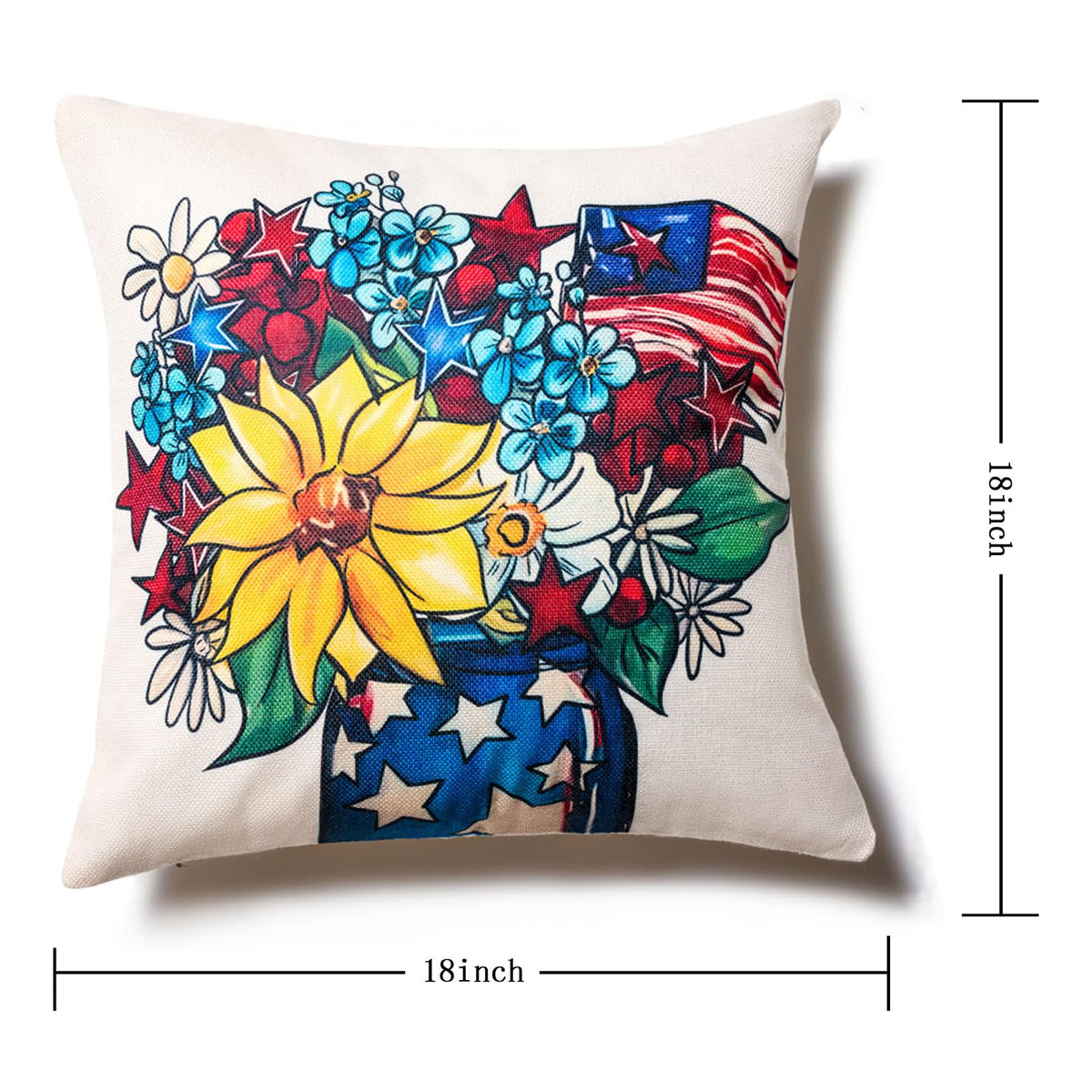 4th of July Decor-Throw Pillow Covers 18x18in Set of 4,Patriotic Linen Pillow Case for Independence Day