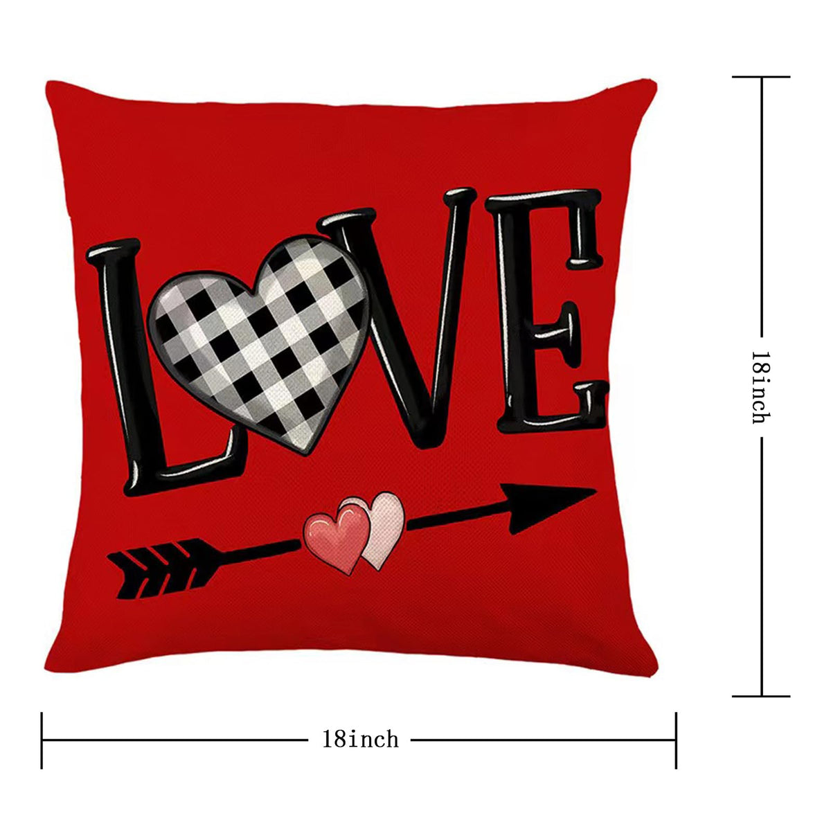 Valentines Day Decorations-Throw Pillow Covers 18x18 in set of 4, Red Buffalo Plaid Heart Love Truck