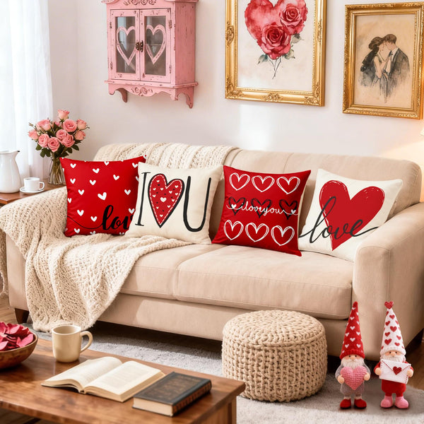Valentine's Day I Love You Throw Pillow Covers, 18 x 18 Inch Valentine Heart Black and White Stripes p.s. Love You (Copy)
