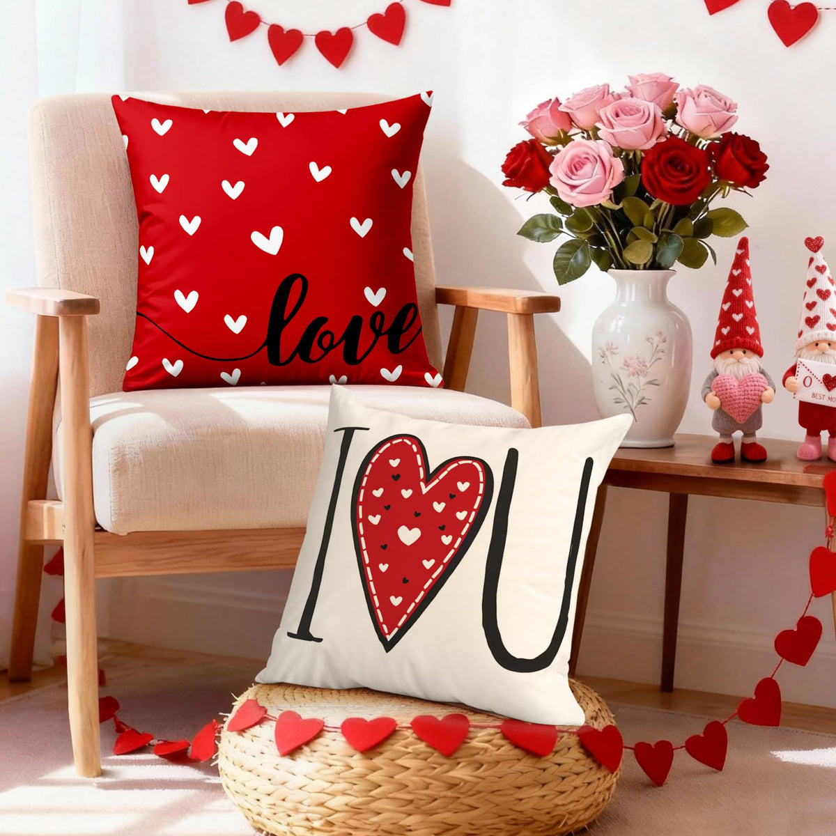 Valentine's Day I Love You Throw Pillow Covers, 18 x 18 Inch Valentine Heart Black and White Stripes p.s. Love You (Copy)