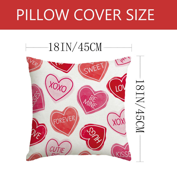 Valentines Day Decorations-Valentine Pillow Covers 18x18 Set of 4, Pink Red Hearts Be Mine Happy Valentine's Day