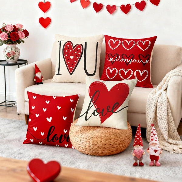 Valentine's Day I Love You Throw Pillow Covers, 18 x 18 Inch Valentine Heart Black and White Stripes p.s. Love You (Copy)