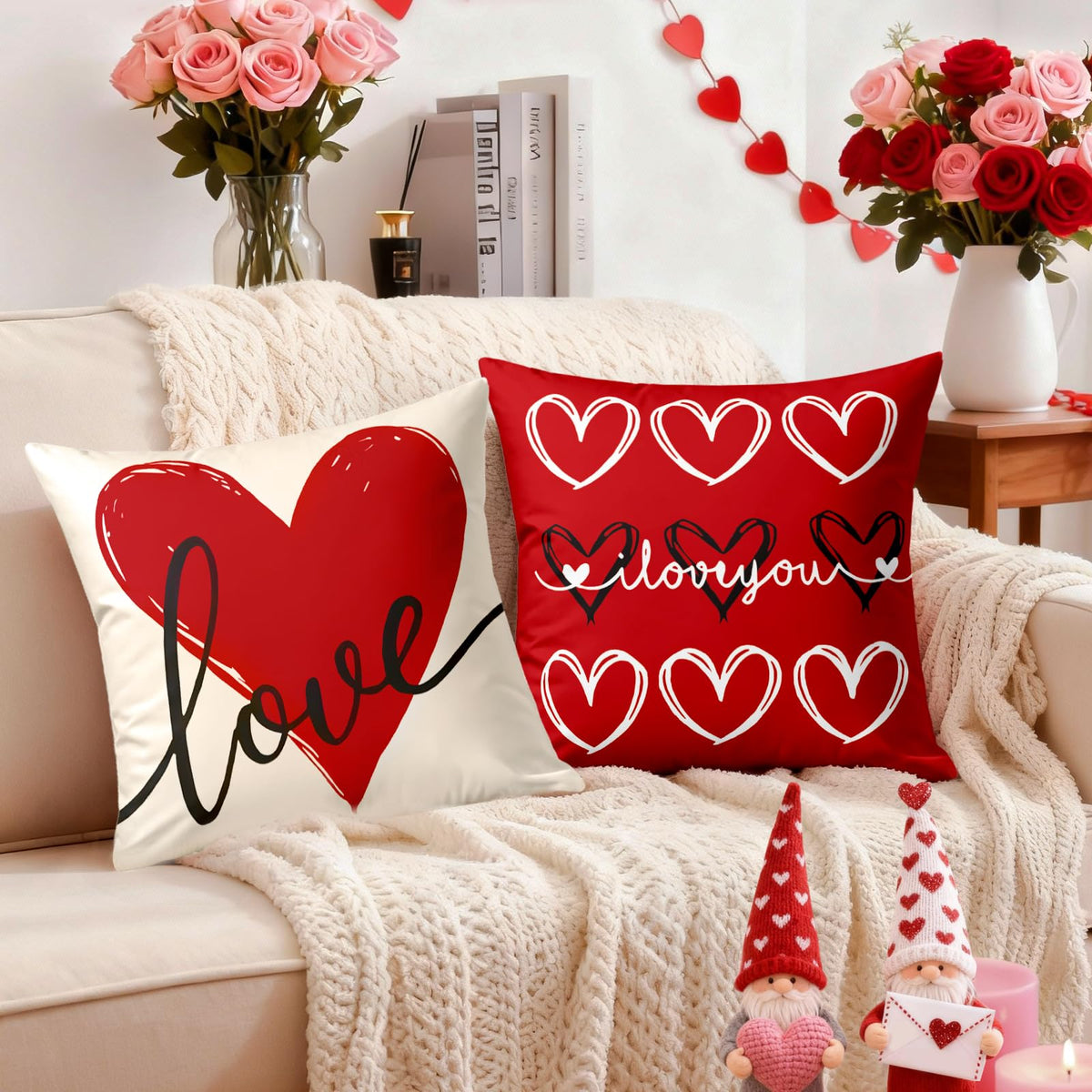 Valentine's Day I Love You Throw Pillow Covers, 18 x 18 Inch Valentine Heart Black and White Stripes p.s. Love You (Copy)