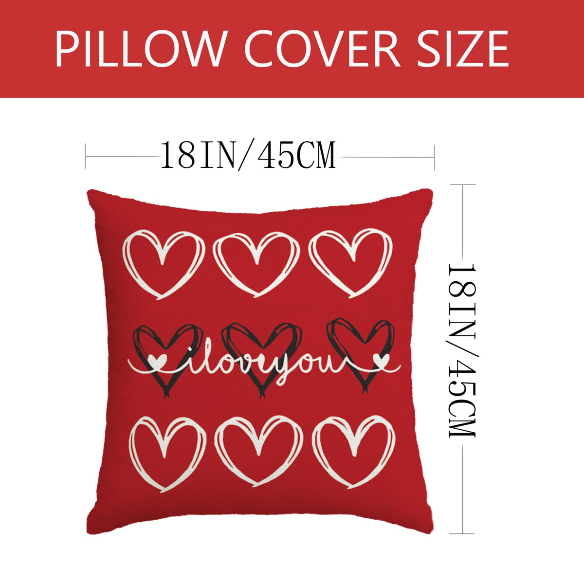 Valentine's Day I Love You Throw Pillow Covers, 18 x 18 Inch Valentine Heart Black and White Stripes p.s. Love You (Copy)