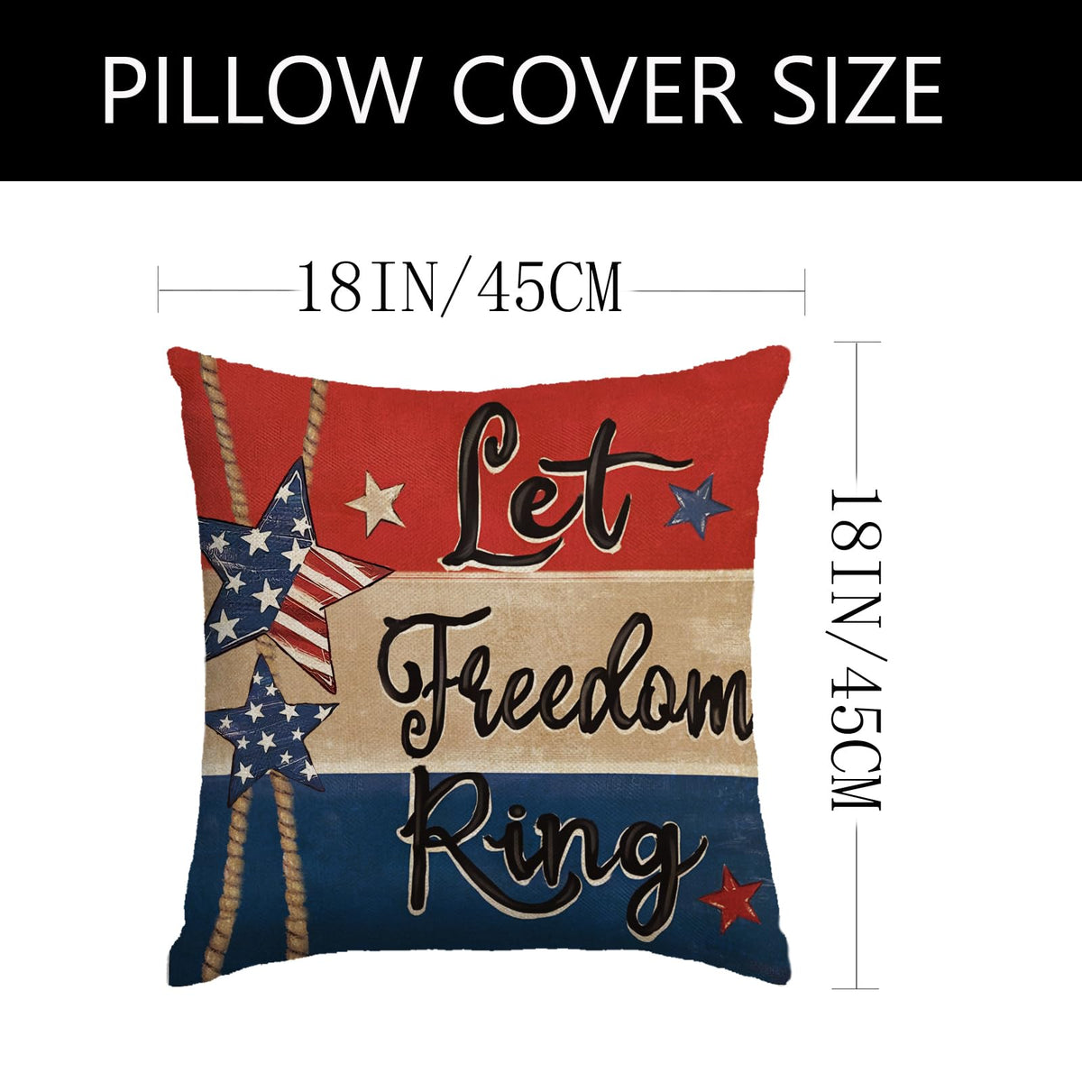 Patriotic Pillow Covers 18x18 Inch,4th of July Red White Blue Summer Outdoor Throw Pillow Covers Set of 4
