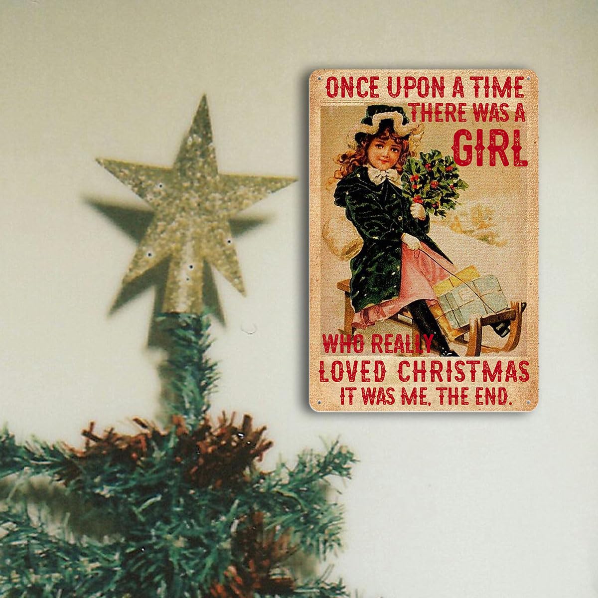 Vintage Christmas Metal Sign - "Just a Girl Who Loves Christmas" Retro Farmhouse Wall Decor