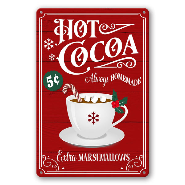 Christmas Signs Hot Cocoa Bar Metal Tin Sign Decor Vintage Christmas Coffee Cocoa Sign Hot Chocolate
