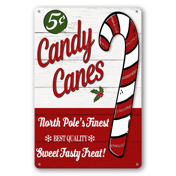 Christmas Tin Sign Candy Cane Wall Decor Vintage Christmas Metal Signs Candy Canes