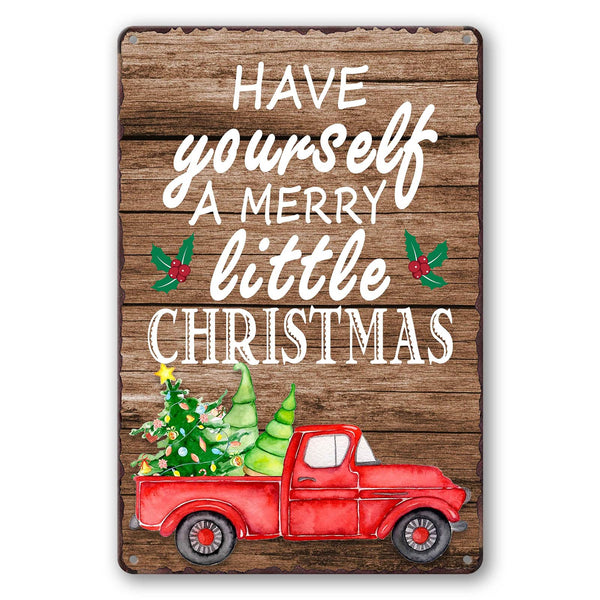 Merry Christmas Metal Tin Sign - Vintage Red Truck Wall Decor, Have Yourself A Merry Little Christmas