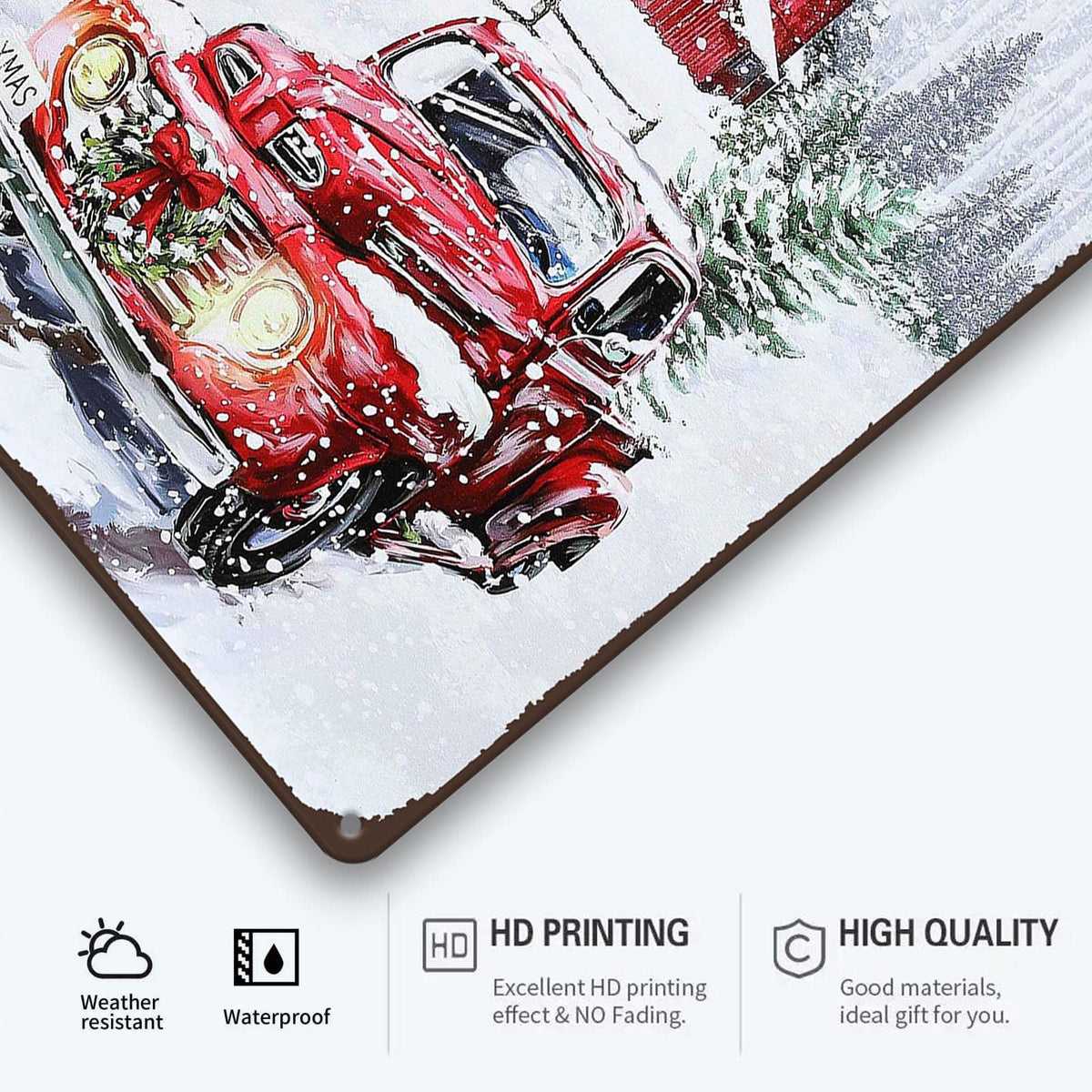 Vintage Christmas Red Truck Wall Sign - Metal Plaque Sign Decorations - 8x12 Inch