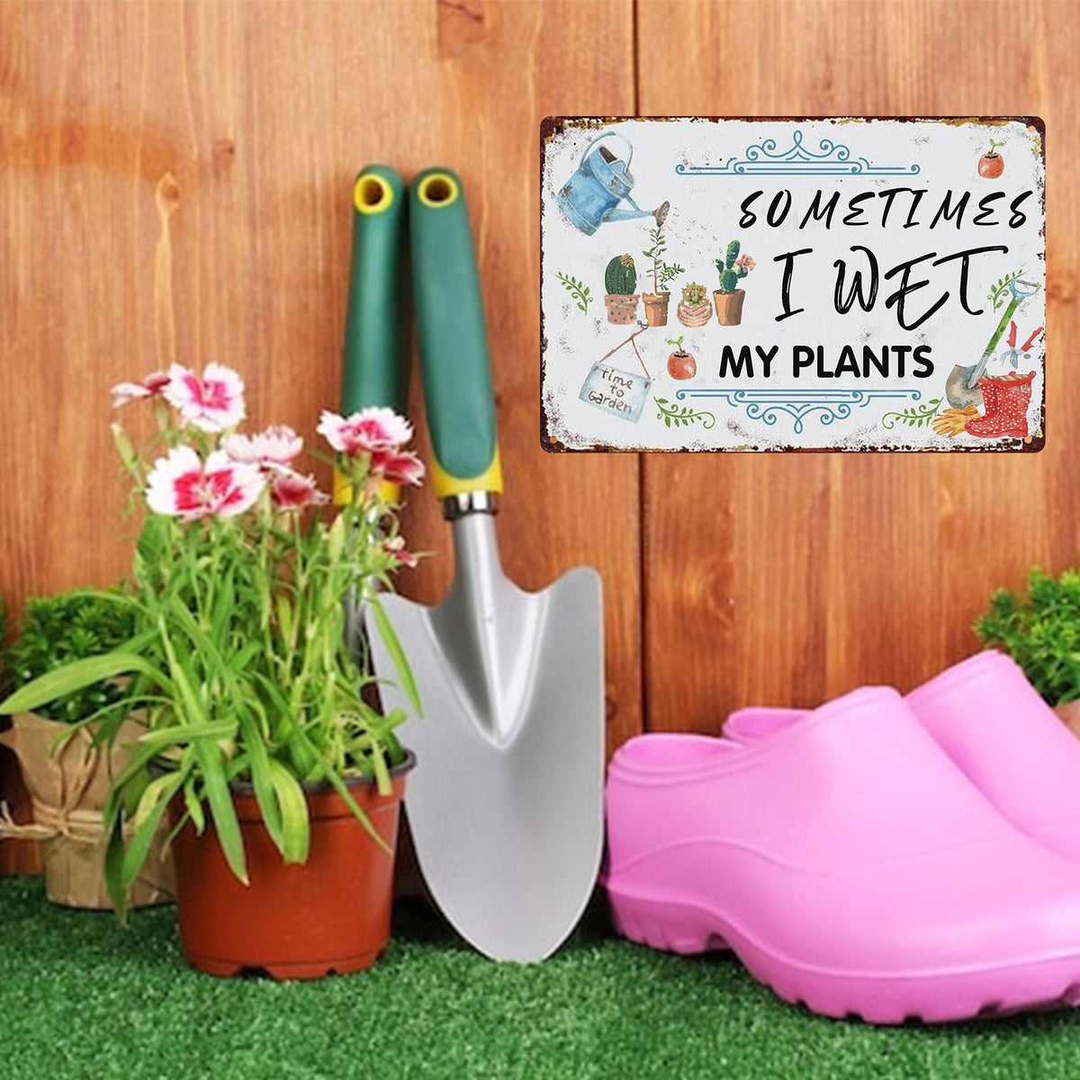 Vintage Garden Metal Signs - Sometimes I Wet My Plants Tin Sign, Retro Rustic Outside Sign