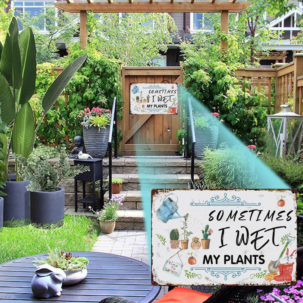 Vintage Garden Metal Signs - Sometimes I Wet My Plants Tin Sign, Retro Rustic Outside Sign