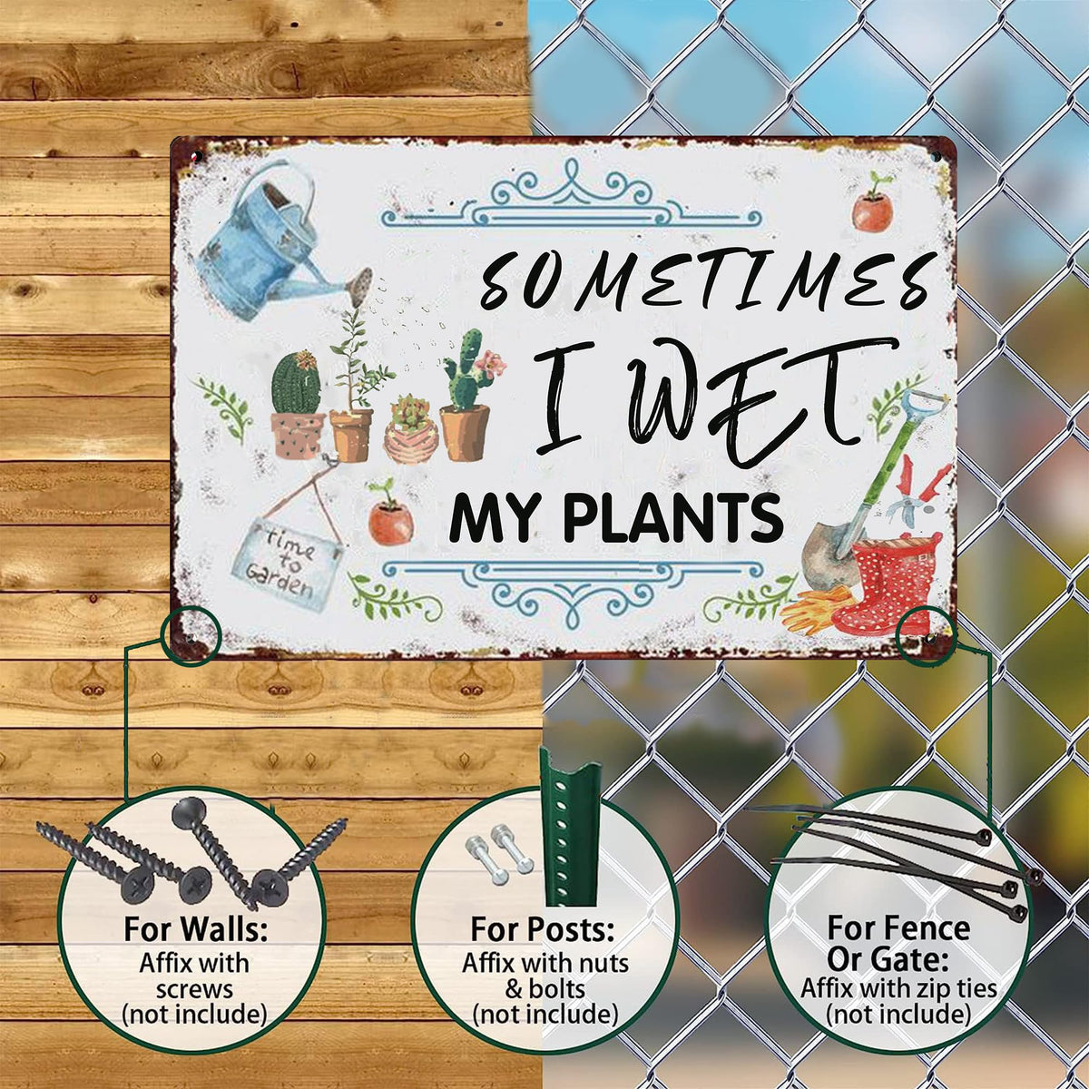 Vintage Garden Metal Signs - Sometimes I Wet My Plants Tin Sign, Retro Rustic Outside Sign