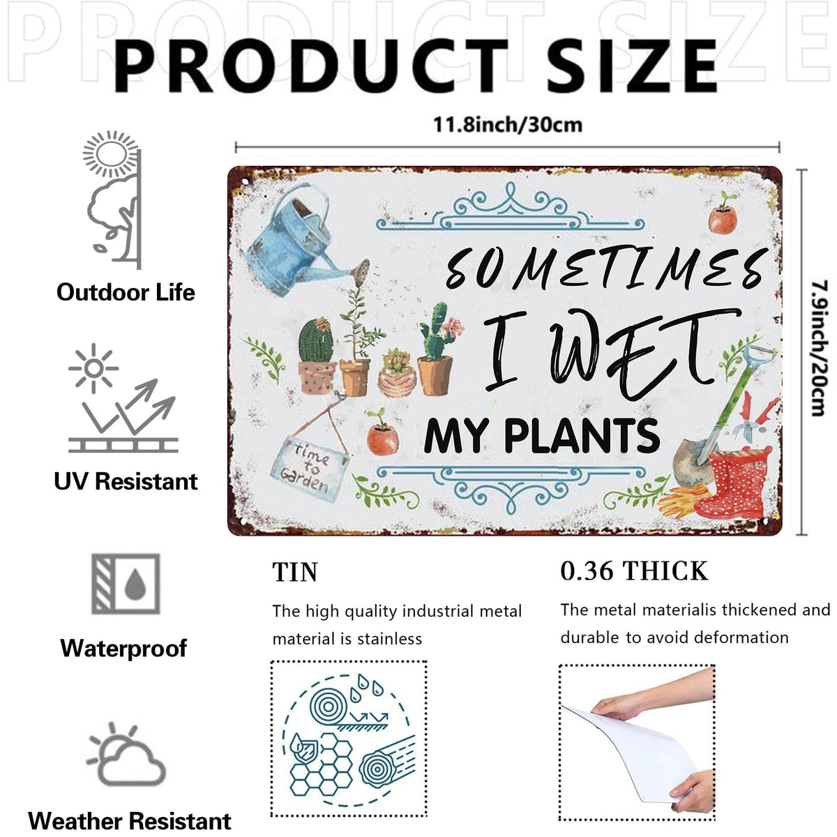 Vintage Garden Metal Signs - Sometimes I Wet My Plants Tin Sign, Retro Rustic Outside Sign