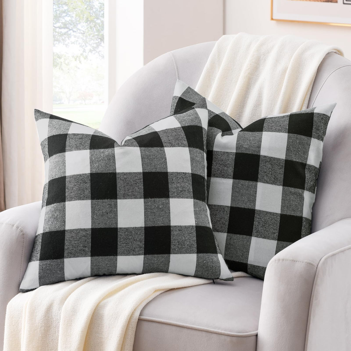 Set of 4 Black and White Buffalo Check Plaid Decorative Throw Pillow Covers
