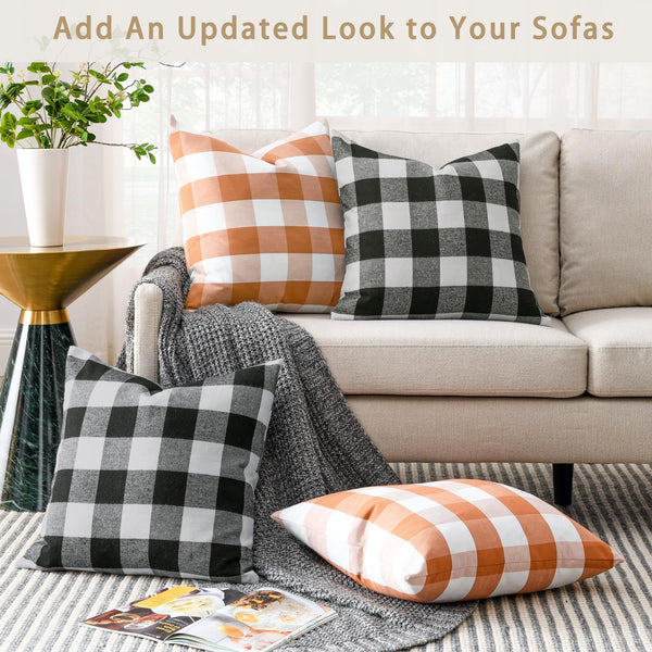 Set of 4 Black and White Buffalo Check Plaid Decorative Throw Pillow Covers