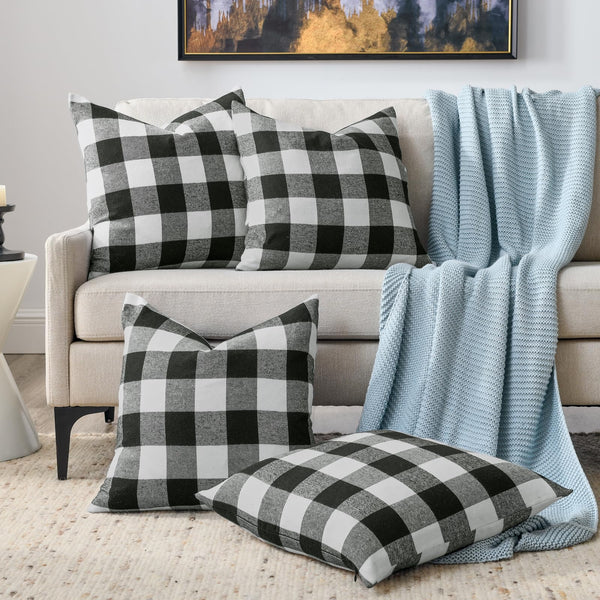 Set of 4 Black and White Buffalo Check Plaid Decorative Throw Pillow Covers