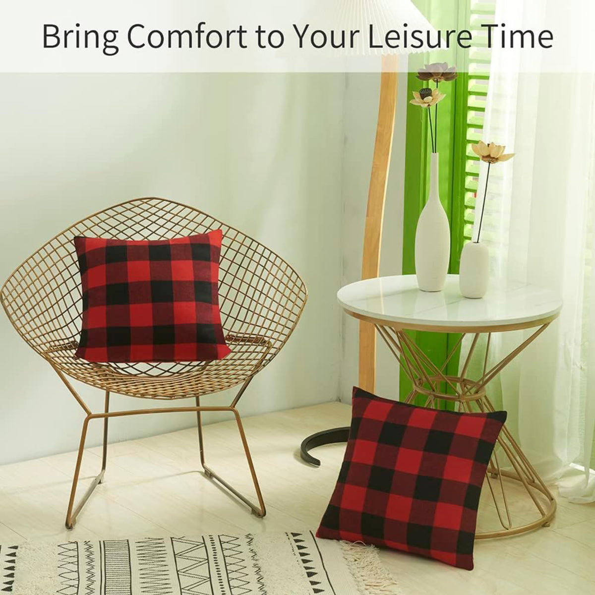 Christmas Pillow Covers 18x18 Set of 4, Red and Black Classic Buffalo Check Plaid Decorative Throw Pillow Covers