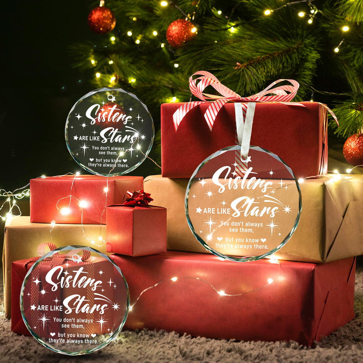 Sister Christmas Ornament Gift 2025, Christmas Ornament for Sister, Sisters Gifts from Sisters, Round Glass Christmas Ornaments