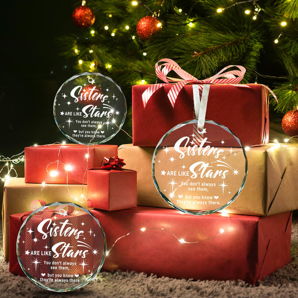 Sister Christmas Ornament Gift 2025, Christmas Ornament for Sister, Sisters Gifts from Sisters, Round Glass Christmas Ornaments