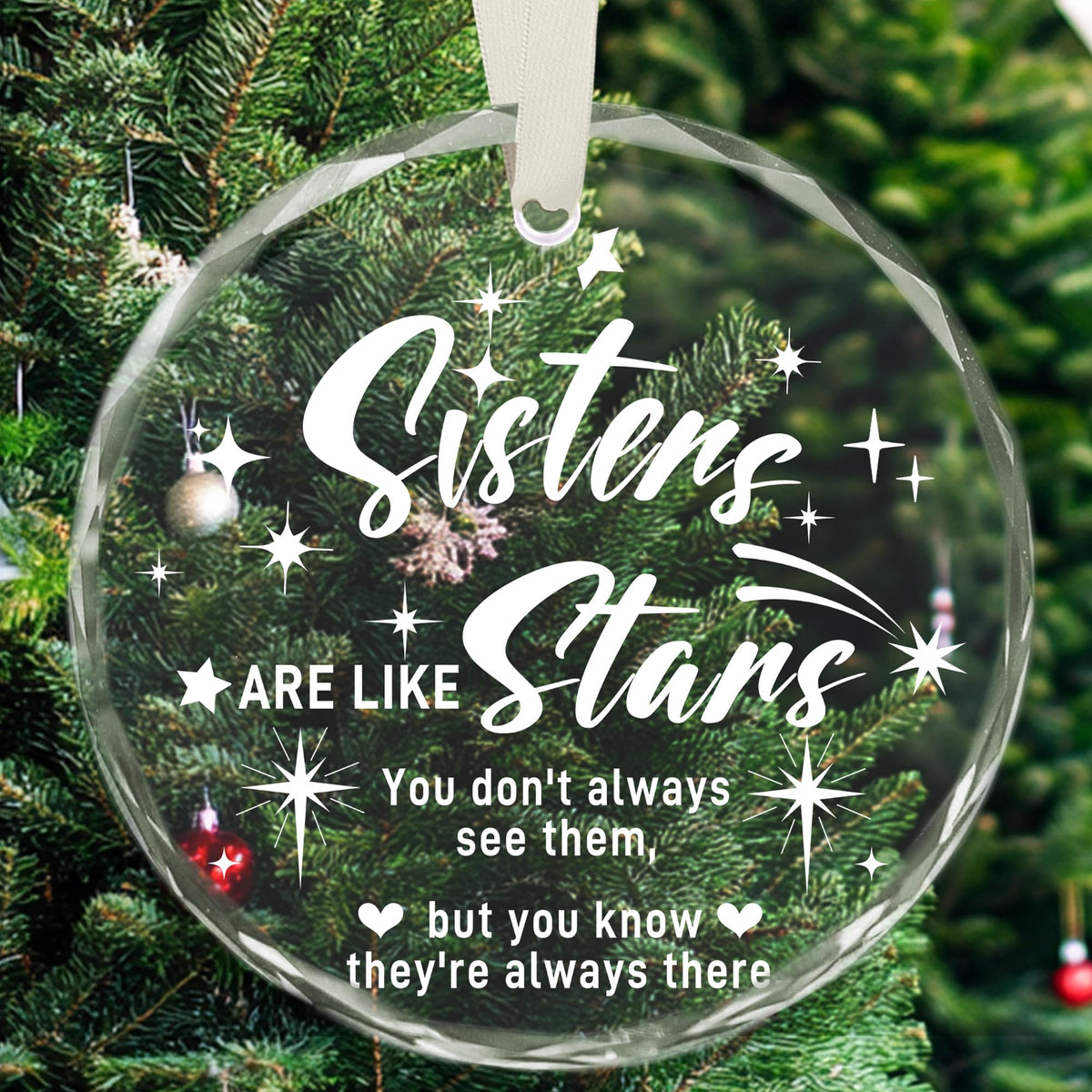 Sister Christmas Ornament Gift 2025, Christmas Ornament for Sister, Sisters Gifts from Sisters, Round Glass Christmas Ornaments