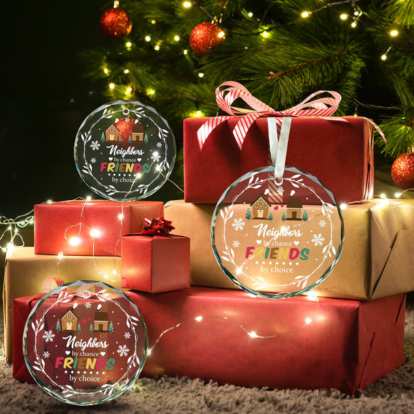 Christmas Neighbor Gifts 2025, Elegant Round Glass Christmas Ornaments, Unique Neighbor Ornament Gift