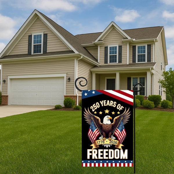 250 Years America Garden Flag,250th Anniversary USA Patriotic Banner 1-Sided with Eagle