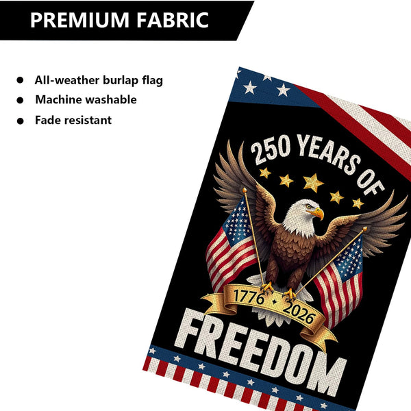 250 Years America Garden Flag,250th Anniversary USA Patriotic Banner 1-Sided with Eagle