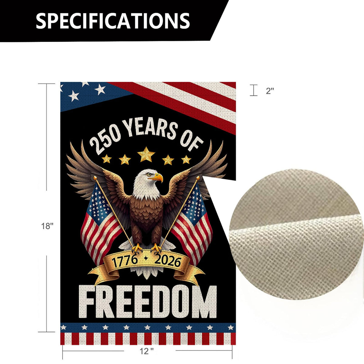 250 Years America Garden Flag,250th Anniversary USA Patriotic Banner 1-Sided with Eagle