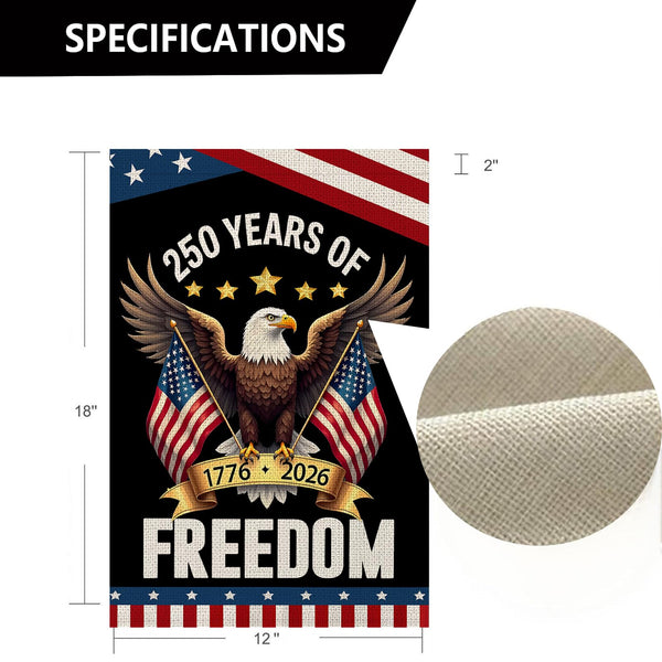 250 Years America Garden Flag,250th Anniversary USA Patriotic Banner 1-Sided with Eagle