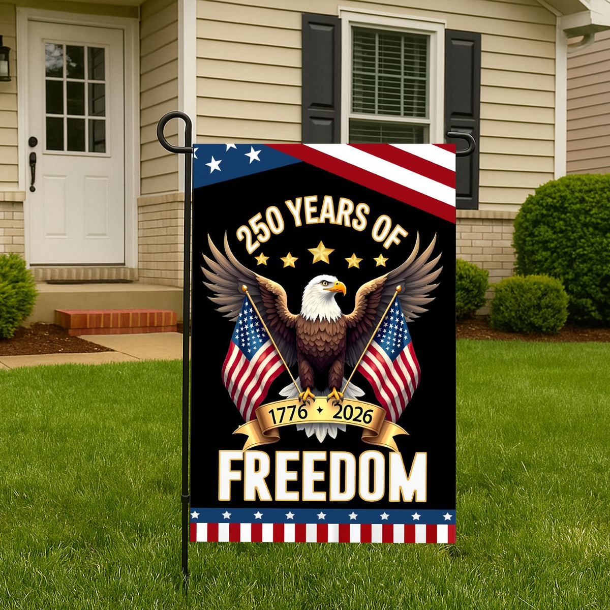250 Years America Garden Flag,250th Anniversary USA Patriotic Banner 1-Sided with Eagle