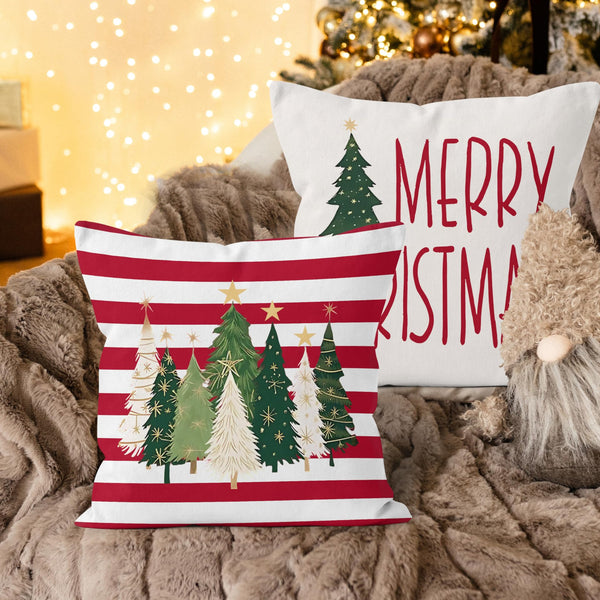 Red Merry Christmas Tree Pillow Covers 18x18, Christmas Home Decor, Vintage Glitter Xmas Tree Holiday Decorative