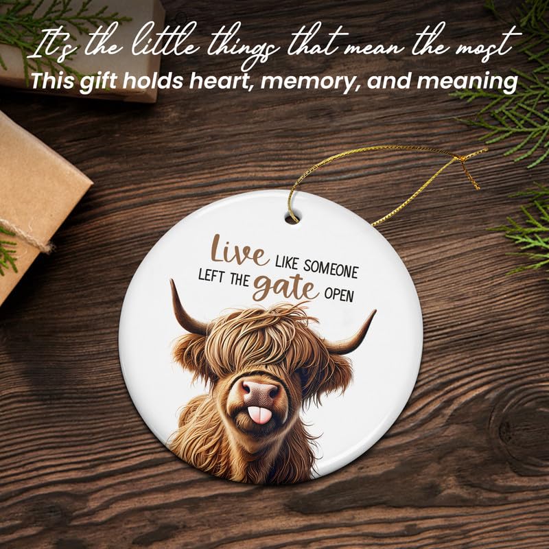 Christmas Highland Cow Gifts for Women Men - Ceramic Christmas Ornaments 2025 for Xmas Tree Decorations