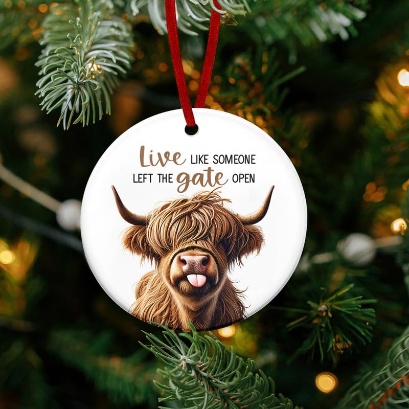 Christmas Highland Cow Gifts for Women Men - Ceramic Christmas Ornaments 2025 for Xmas Tree Decorations