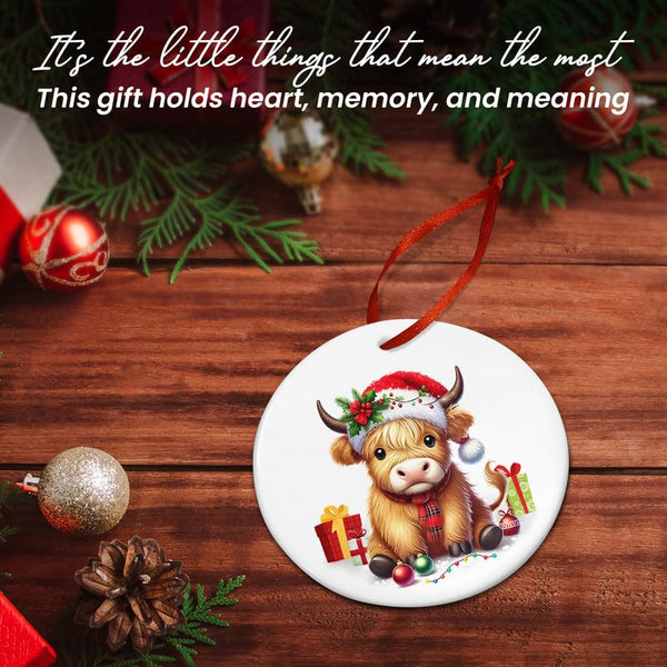 Christmas Highland Cow Gifts for Women - Ceramic Christmas Ornaments 2025 - Birthday Gifts for Mom Dad Family