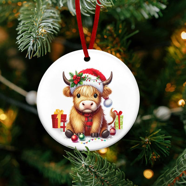 Christmas Highland Cow Gifts for Women - Ceramic Christmas Ornaments 2025 - Birthday Gifts for Mom Dad Family