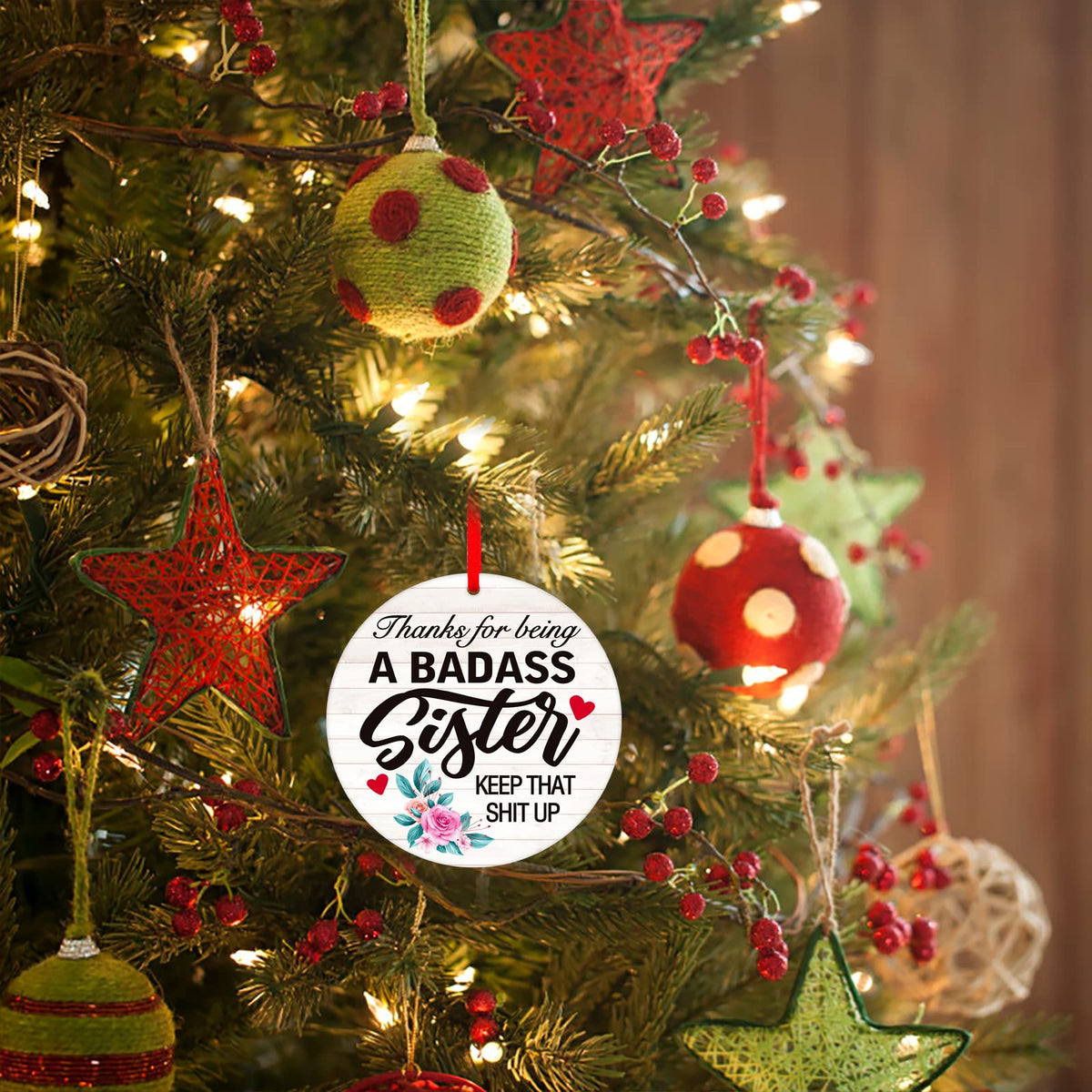 Thanks for Being a Badass Sister Christmas Ornaments Gifts for Sister Women